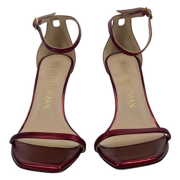 Stuart Weitzman Nudistcurve 100 Strap Sandals Liquid Metallic Red Size 8 - Picture 4 of 11
